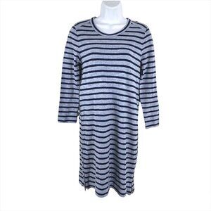 J. Crew Tee Shirt Dress Striped Side Zipper Blue Cotton NWT Women's XS   Descrip